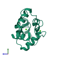 PDB entry 4cpv coloured by chain, side view.