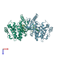PDB entry 4cqe coloured by chain, top view.