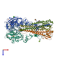 PDB entry 4cqv coloured by chain, top view.