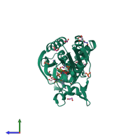 PDB entry 4cs4 coloured by chain, side view.