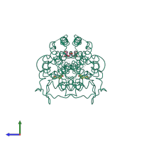 Homo dimeric assembly 2 of PDB entry 4csm coloured by chemically distinct molecules, side view.
