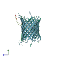 PDB entry 4ctd coloured by chain, side view.