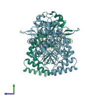 PDB entry 4ctu coloured by chain, side view.