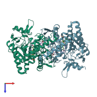 PDB entry 4ctu coloured by chain, top view.