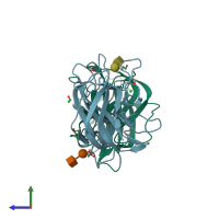 PDB entry 4cub coloured by chain, side view.