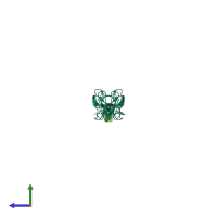 Homo dimeric assembly 1 of PDB entry 4cud coloured by chemically distinct molecules, side view.