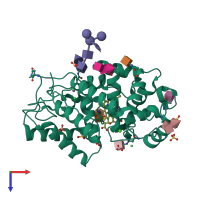 PDB entry 4cuo coloured by chain, top view.