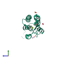 PDB entry 4cuu coloured by chain, side view.