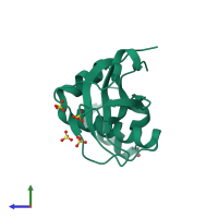 PDB entry 4cv4 coloured by chain, side view.