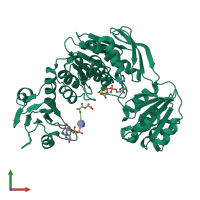 PDB entry 4cvm coloured by chain, front view.