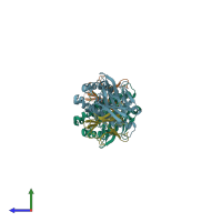 PDB entry 4cvx coloured by chain, side view.