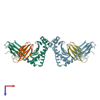 PDB entry 4cvx coloured by chain, top view.