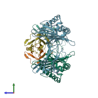 PDB entry 4cw1 coloured by chain, side view.