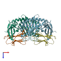PDB entry 4cw1 coloured by chain, top view.