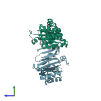 PDB entry 4cwc coloured by chain, side view.