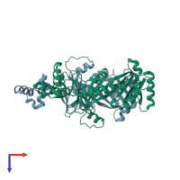 PDB entry 4cwc coloured by chain, top view.