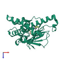 PDB entry 4cwr coloured by chain, top view.
