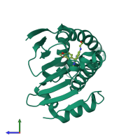 PDB entry 4cws coloured by chain, side view.