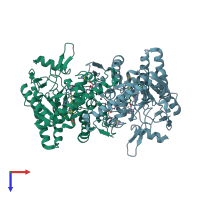 PDB entry 4cwy coloured by chain, top view.
