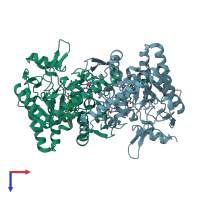 PDB entry 4cx3 coloured by chain, top view.