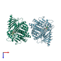 PDB entry 4cxu coloured by chain, top view.