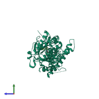 PDB entry 4cxw coloured by chain, side view.