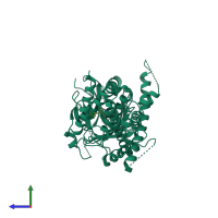 PDB entry 4cxx coloured by chain, side view.
