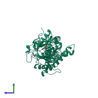 PDB entry 4cxy coloured by chain, side view.