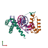 PDB entry 4cyc coloured by chain, front view.