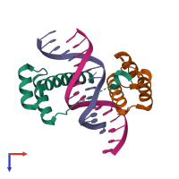 PDB entry 4cyc coloured by chain, top view.