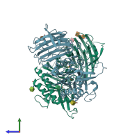 PDB entry 4cyf coloured by chain, side view.