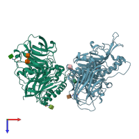 PDB entry 4cyf coloured by chain, top view.