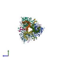 PDB entry 4cyw coloured by chain, side view.