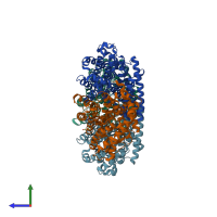 PDB entry 4czb coloured by chain, side view.