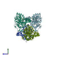 PDB entry 4d08 coloured by chain, side view.