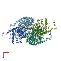 PDB entry 4d08 coloured by chain, top view.