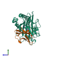 PDB entry 4d0b coloured by chain, side view.