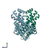 PDB entry 4d0o coloured by chain, side view.