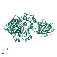 Hetero dimeric assembly 1 of PDB entry 4d0z coloured by chemically distinct molecules, top view.