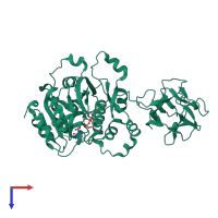 Monomeric assembly 3 of PDB entry 4d0z coloured by chemically distinct molecules, top view.