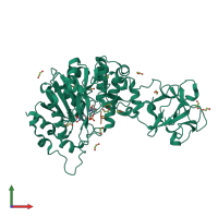 Hetero dimeric assembly 6 of PDB entry 4d0z coloured by chemically distinct molecules, front view.