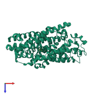 Monomeric assembly 1 of PDB entry 4d1b coloured by chemically distinct molecules, top view.