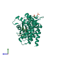 PDB entry 4d1s coloured by chain, side view.