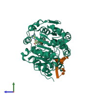 PDB 4d26 coloured by chain and viewed from the side.