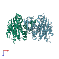 PDB entry 4d2o coloured by chain, top view.