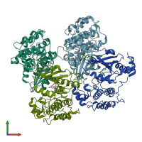 PDB entry 4d2p coloured by chain, front view.