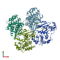PDB entry 4d2t coloured by chain, front view.