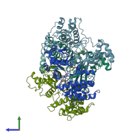 PDB entry 4d2t coloured by chain, side view.