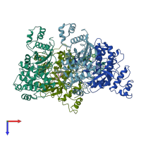 PDB entry 4d2t coloured by chain, top view.