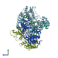PDB entry 4d2v coloured by chain, side view.